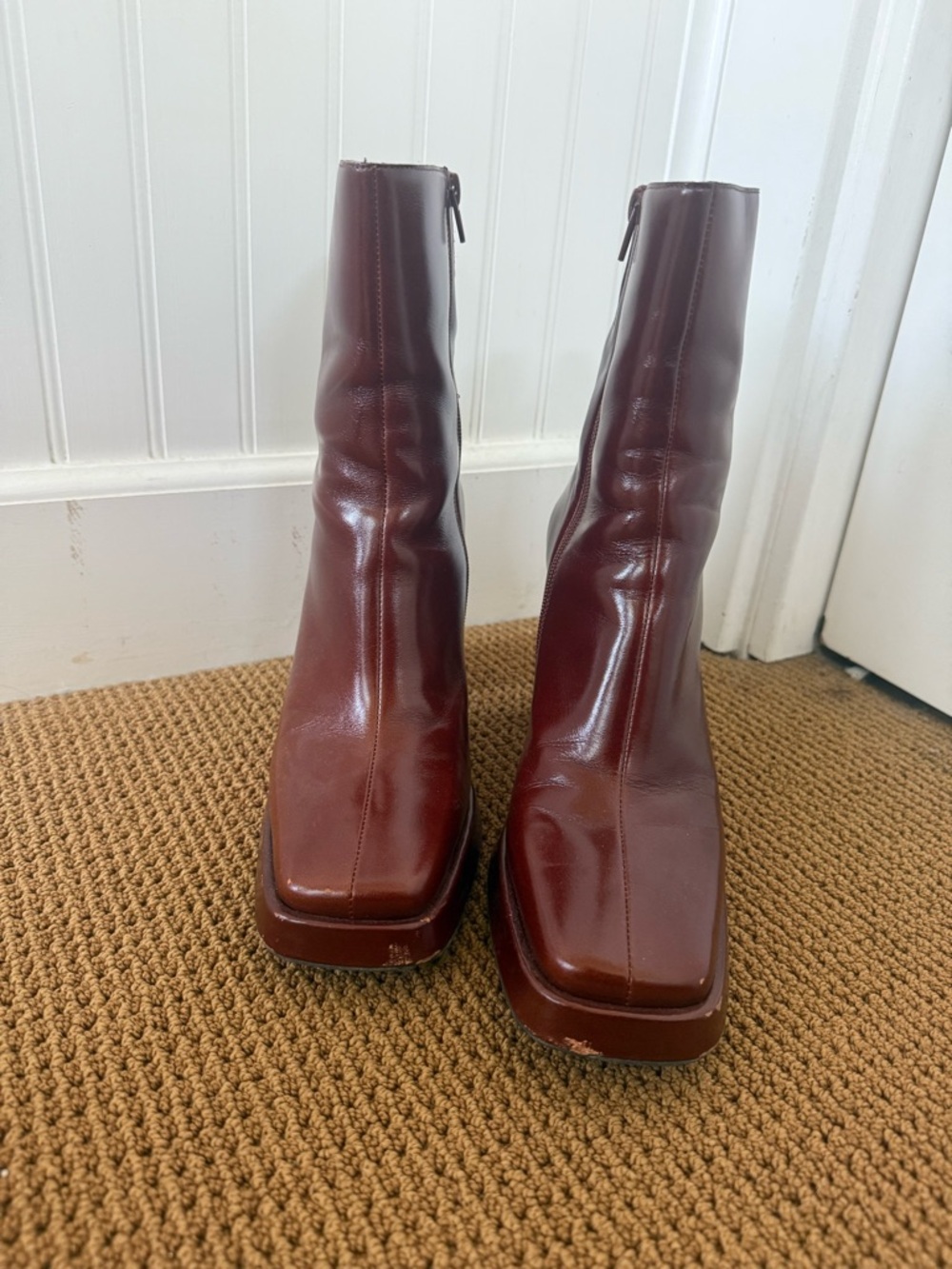 Jeffrey Campbell Burgundy Square-Toe Ankle Boots